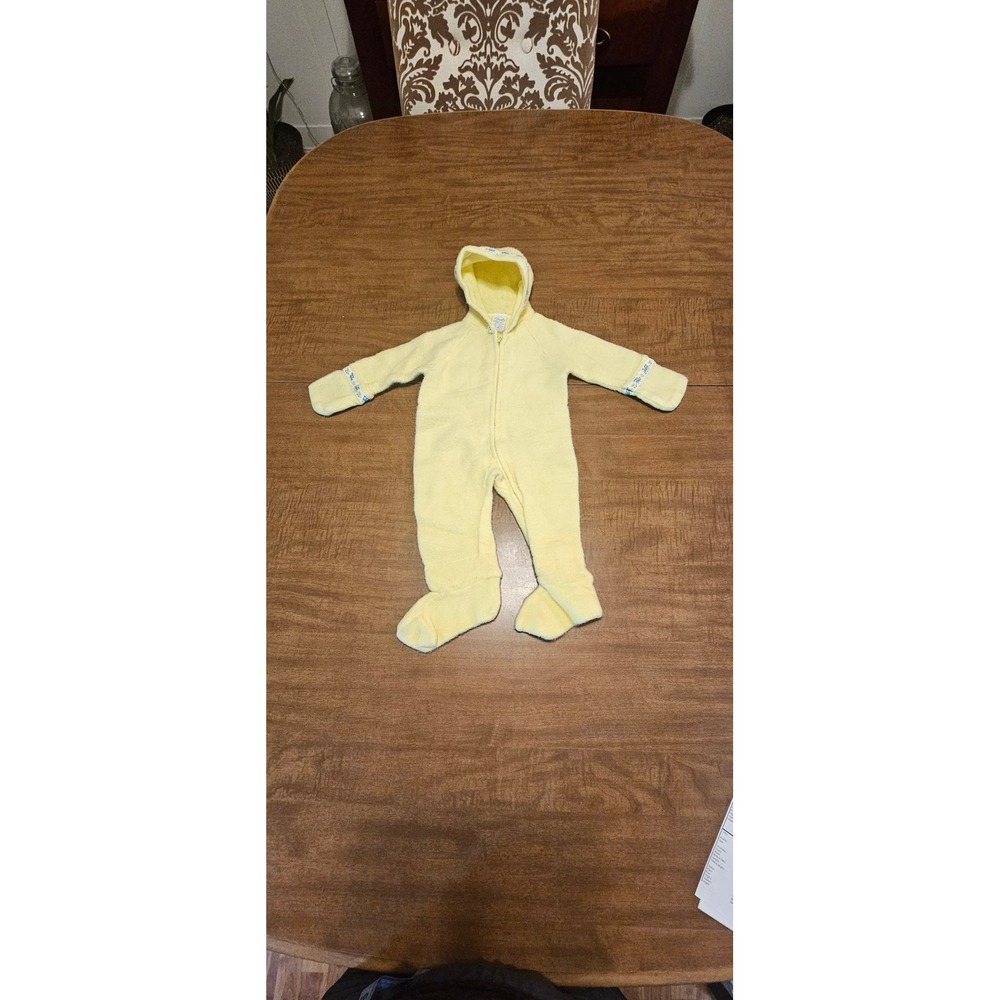 Vintage 70s 80s Footed Fuzzy Blanket Sleeper Yellow 0-6 mos zip up F10